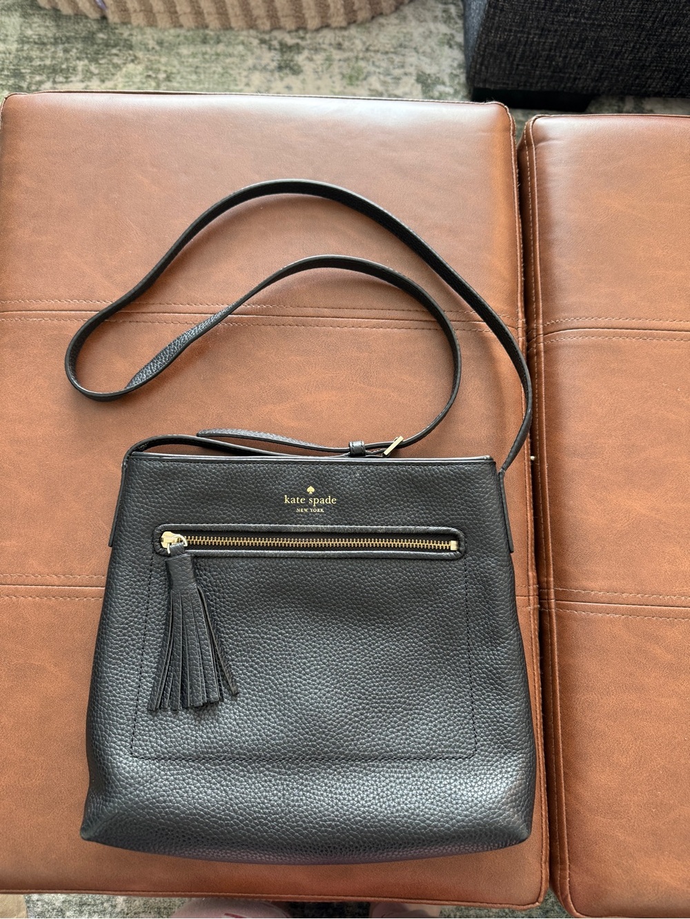 kate spade Black Pebbled Leather Crossbody with Tassel